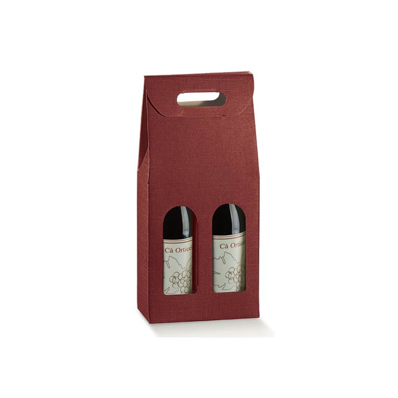 Scatola per 2 Bottiglie con Maniglia e Finestre